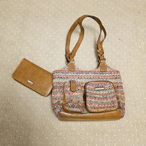 Rosetti Retro Y2K Boho Chic Rainbow Knit Thread Medium Purse Handbag